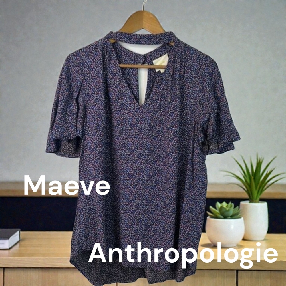 Maeve Anthropologie Multicolor Bella Choker Ditsy Floral Boho Blouse Large